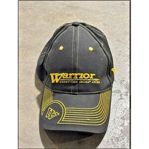 Warrior Custom Golf Black Baseball Cap Hat Strapback Embroidered Yellow Logo